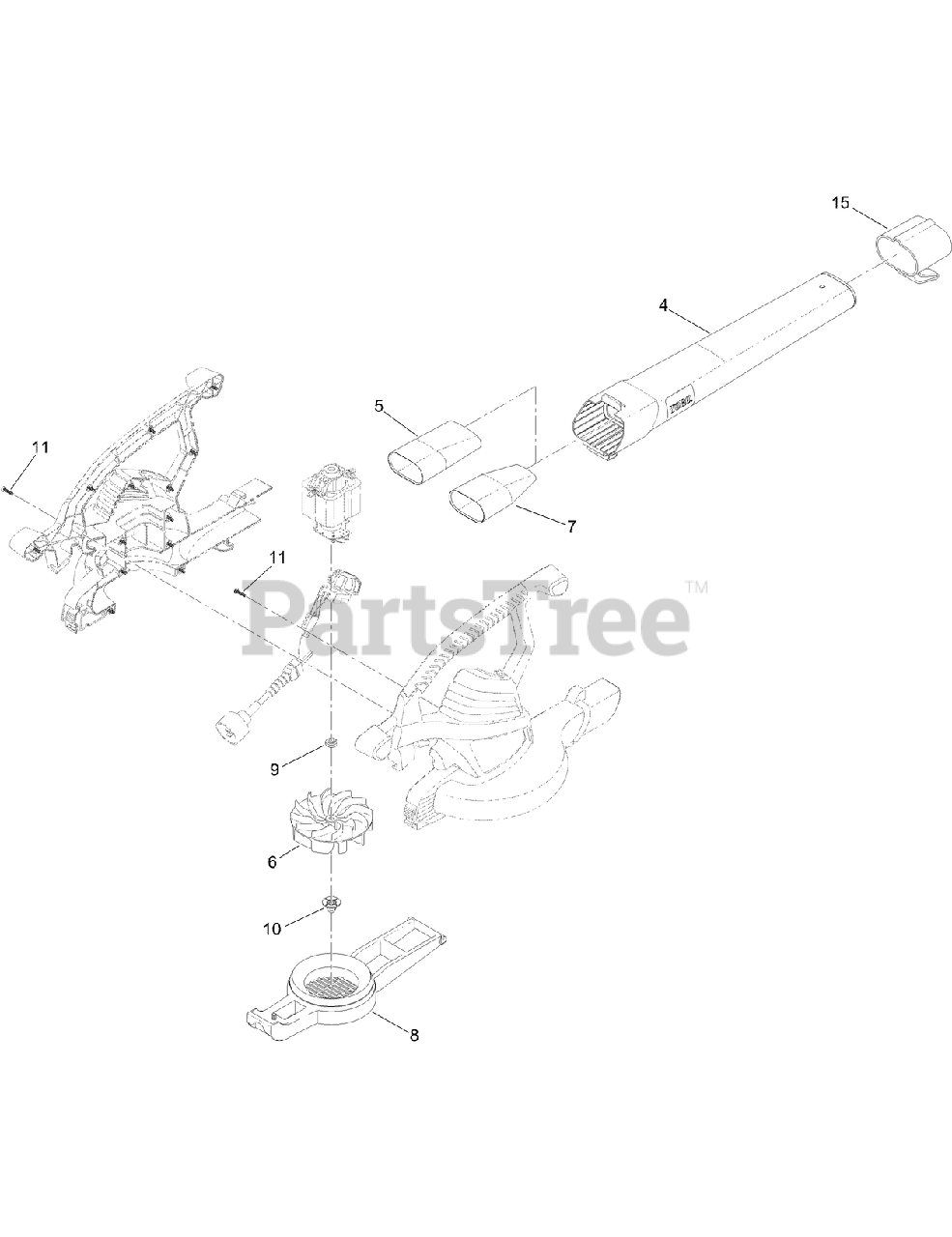 Lawn-Boy 51581 - Lawn-Boy Ultra Blower Vacuum (SN: 315000001 - 315999999) (2015) Blower Tube and Impeller Assembly