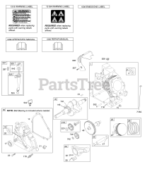 Briggs & Stratton 20S157-0110-F1 - Briggs & Stratton Horizontal Engine Camshaft, Crankcase Cover, Crankshaft, Cylinder, Lubrication, Operator's Manual, Piston/Rings/Connecting Rod, Warning Label