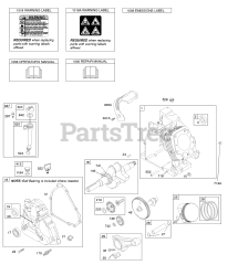 Briggs & Stratton 210332-0156-E9 - Briggs & Stratton Horizontal Engine Camshaft, Crankcase Cover, Crankshaft, Cylinder, Lubrication, Operator's Manual, Piston/Rings/Connecting Rod, Warning Label