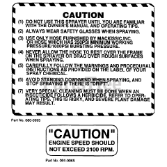 Snapper SPS 322T (80630) - Snapper Sprayer, 3hp Caution Decals