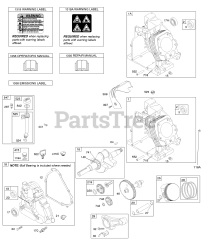 Briggs & Stratton 205352-0549-B1 - Briggs & Stratton Horizontal Engine Camshaft, Crankcase Cover, Crankshaft, Cylinder, Lubrication, Operator's Manual, Piston/Rings/Connecting Rod, Warning Label