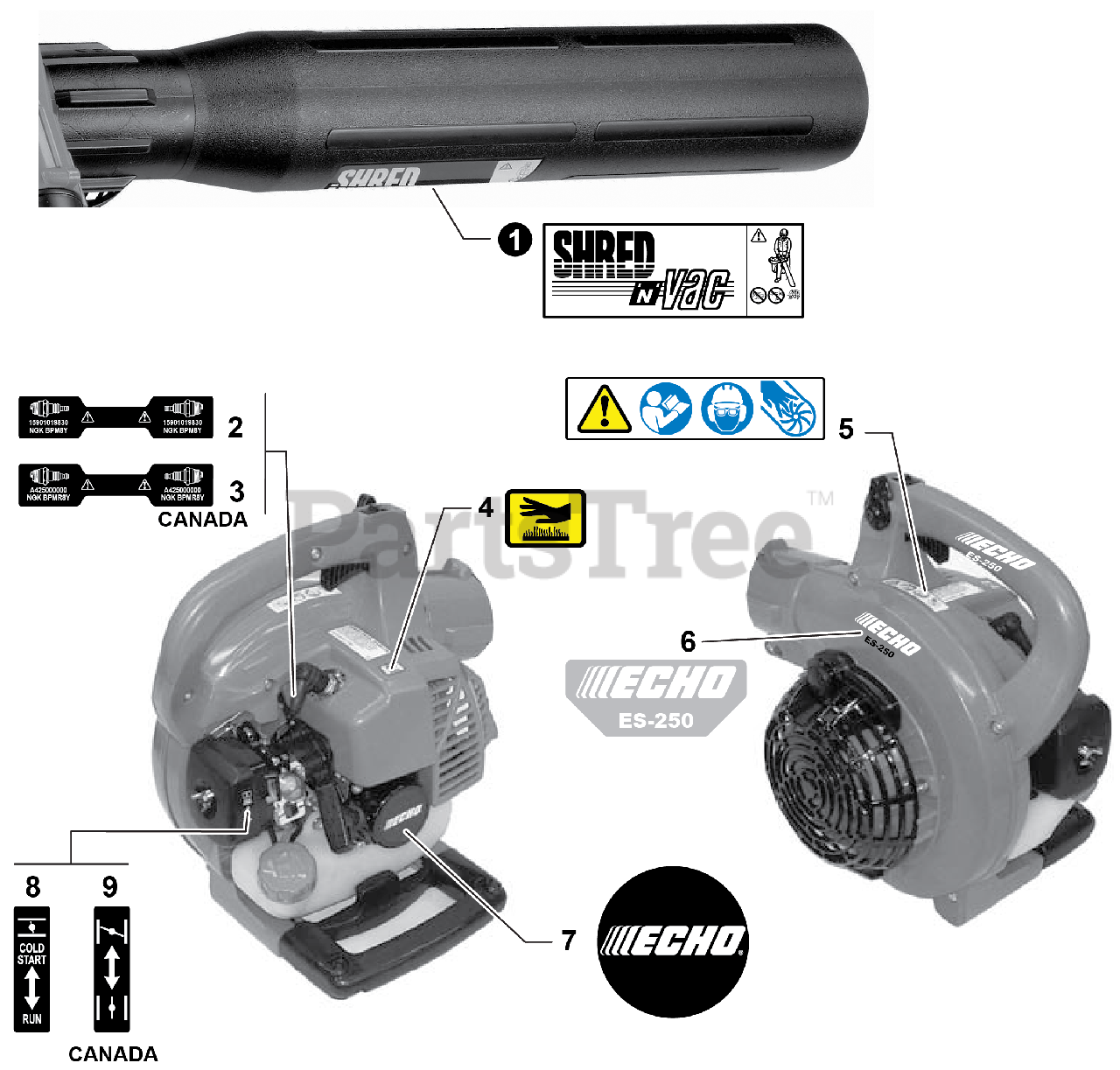 Echo ES250 Echo Shred N Vac Blower (SN P41814001001 P41814999999