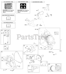 Briggs & Stratton 20M114-0145-E1 - Briggs & Stratton Horizontal Engine Camshaft, Crankcase Cover, Crankshaft, Cylinder, Lubrication, Operator's Manual, Piston/Rings/Connecting Rod, Warning Label