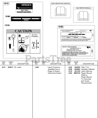 Briggs & Stratton 437447-0205-E2 - Briggs & Stratton Horizontal Engine Label/Emission Labels, Operating/Repair Manual