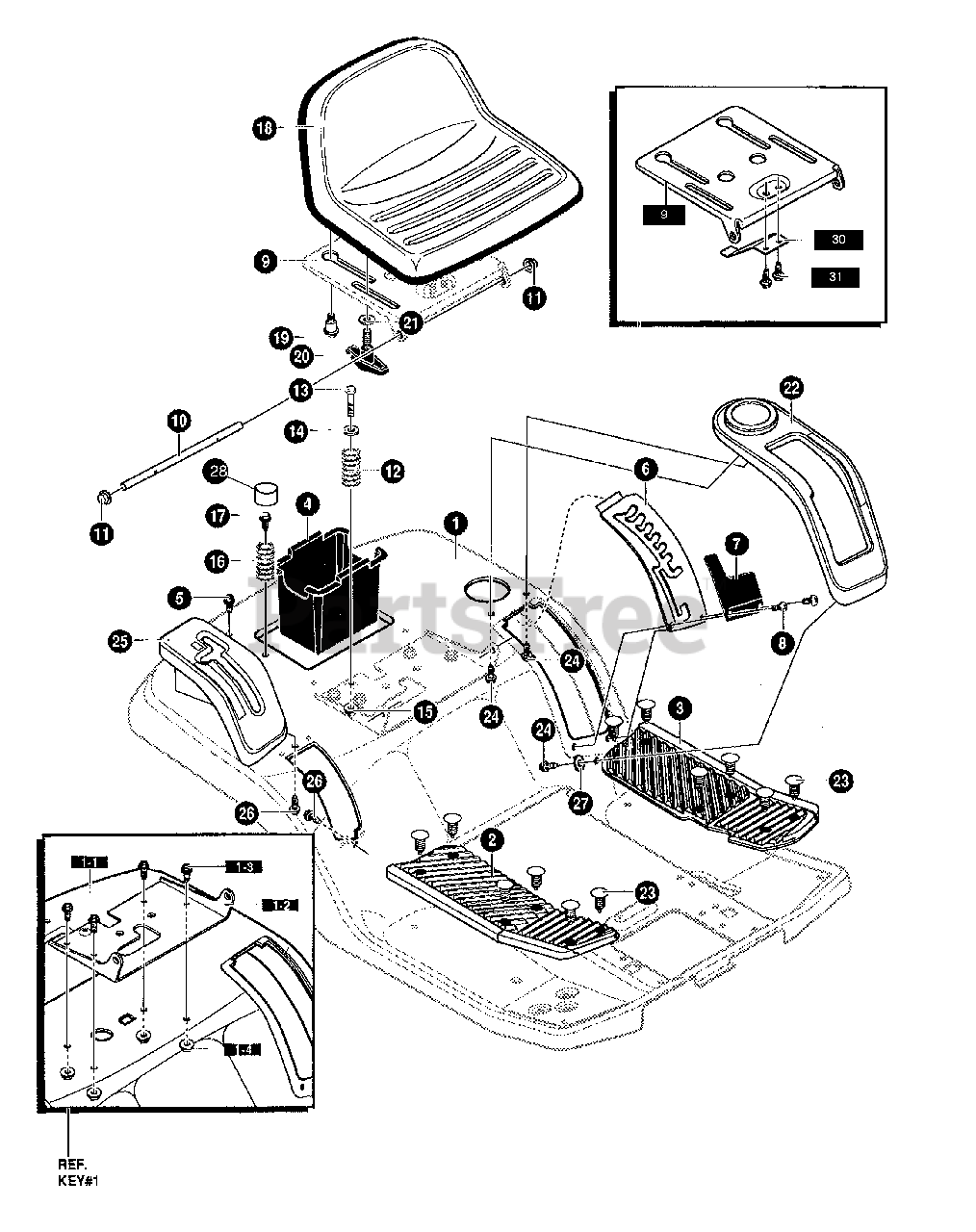 Scotts 42531x7A Scotts 42" Lawn Tractor (1997) Rear Chassis Assembly Parts Lookup with