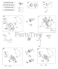 Briggs & Stratton 19N132-0089-H7 - Briggs & Stratton Horizontal Engine Camshaft, Crankcase Cover, Crankshaft, Cylinder, Exhaust Bracket, Operator's Manual, Piston/Rings/Connecting Rod, Warning Label