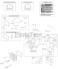 Briggs & Stratton 9B902-1652-E2 - Briggs & Stratton Vertical Engine Cylinder, Cylinder Head, Gasket Set - Engine, Gasket Set - Valve, Lubrication, Operator's Manual, Warning Label