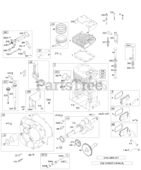 Briggs & Stratton 196432-1007-E1 - Briggs & Stratton Horizontal Engine CRANKCASE COVER, CRANKSHAFT, BREATHER, CYLINDER, PISTONS, OIL
