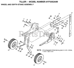 Electrolux/AYP 3352 A89 - Electrolux/AYP Tiller (1998) WHEEL AND DEPTH STAKE ASSEMBLY