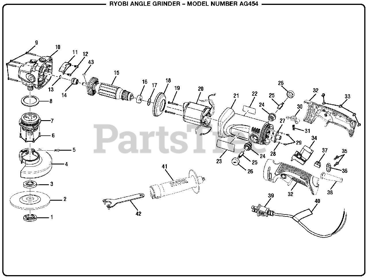 Ryobi AG 454 Ryobi Angle Grinder General Assembly Parts Lookup with Diagrams PartsTree